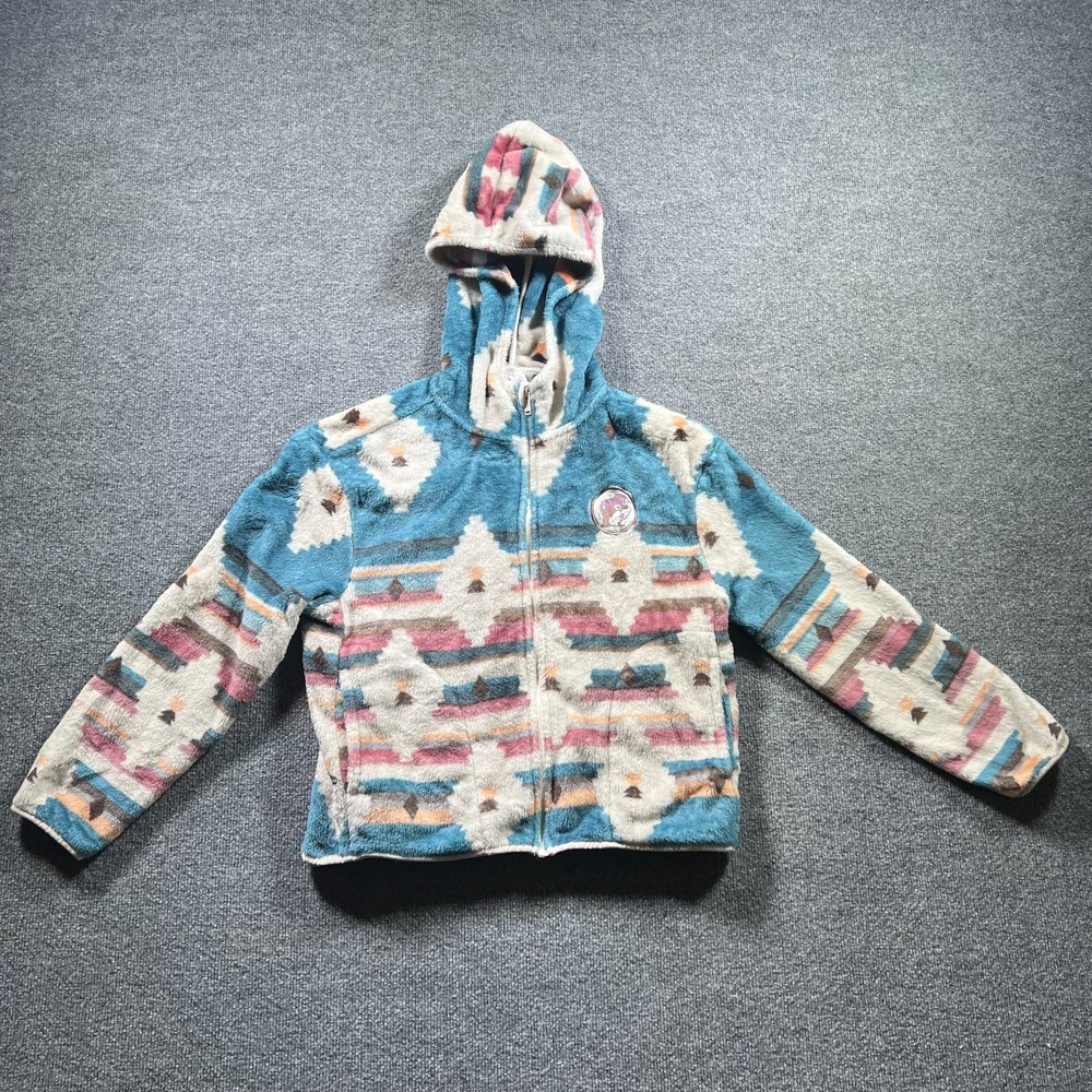 Buc-ee's Fleece Jacket Women Small Multicolor Pastel Aztec Print Full Zip Hooded